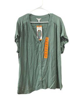 Women's Button Front Blouse. Orvis, XXL, Green, NWT